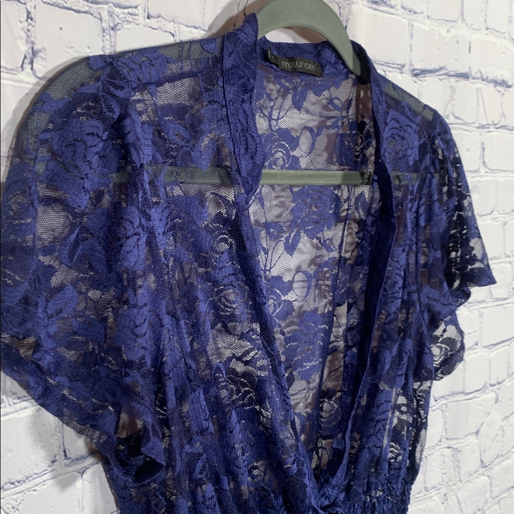 Maurices Womens Sheer lace Short Sleeve Babydoll Top Blue Size 0 Y2K Whimsigoth - Picture 2 of 5